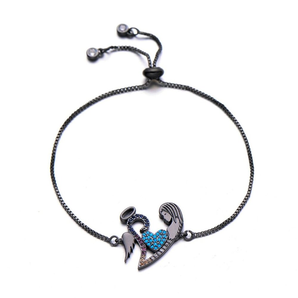 Angel Baby Infant Loss Cubic Zirconia Black Bracelet